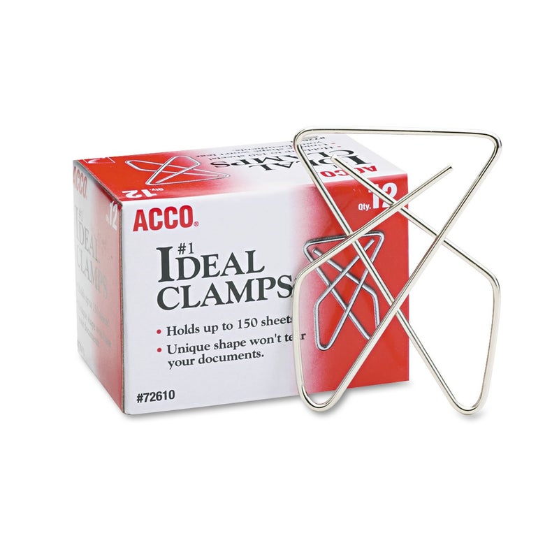 Acco Brand Ideal Paper Clamp (Butterfly Clamp), Smooth Finish, No.1 Size (Large), 12/Box (A7072610) - Image 1